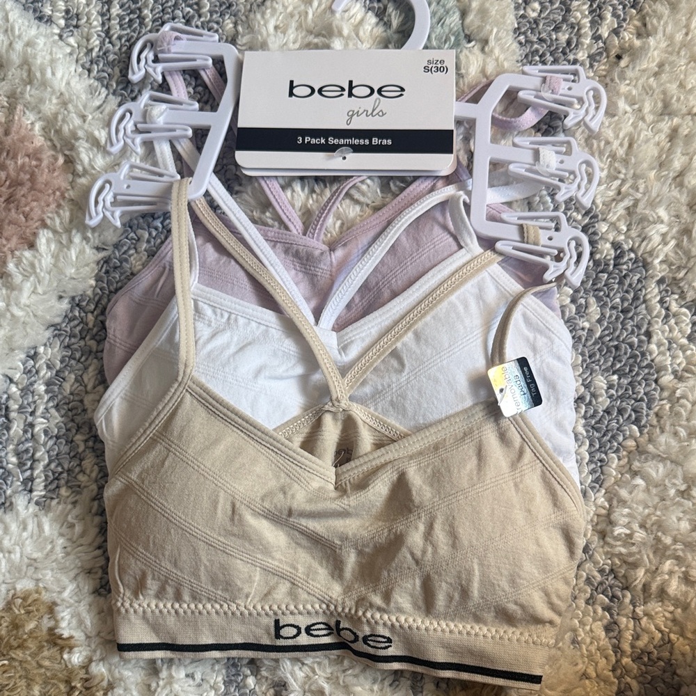 Bebe Girls Seamless Bra Trio - White, Cream, Purple 3 Pack